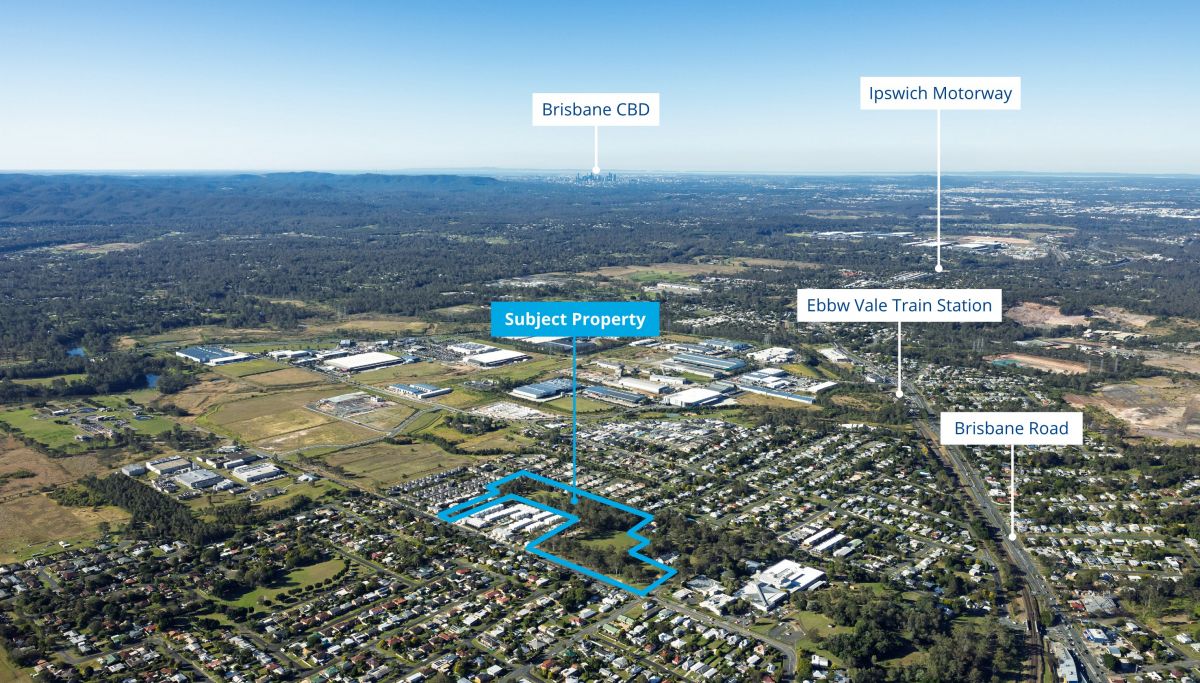 Aerial of Bundamba land for sale with points of interest marked