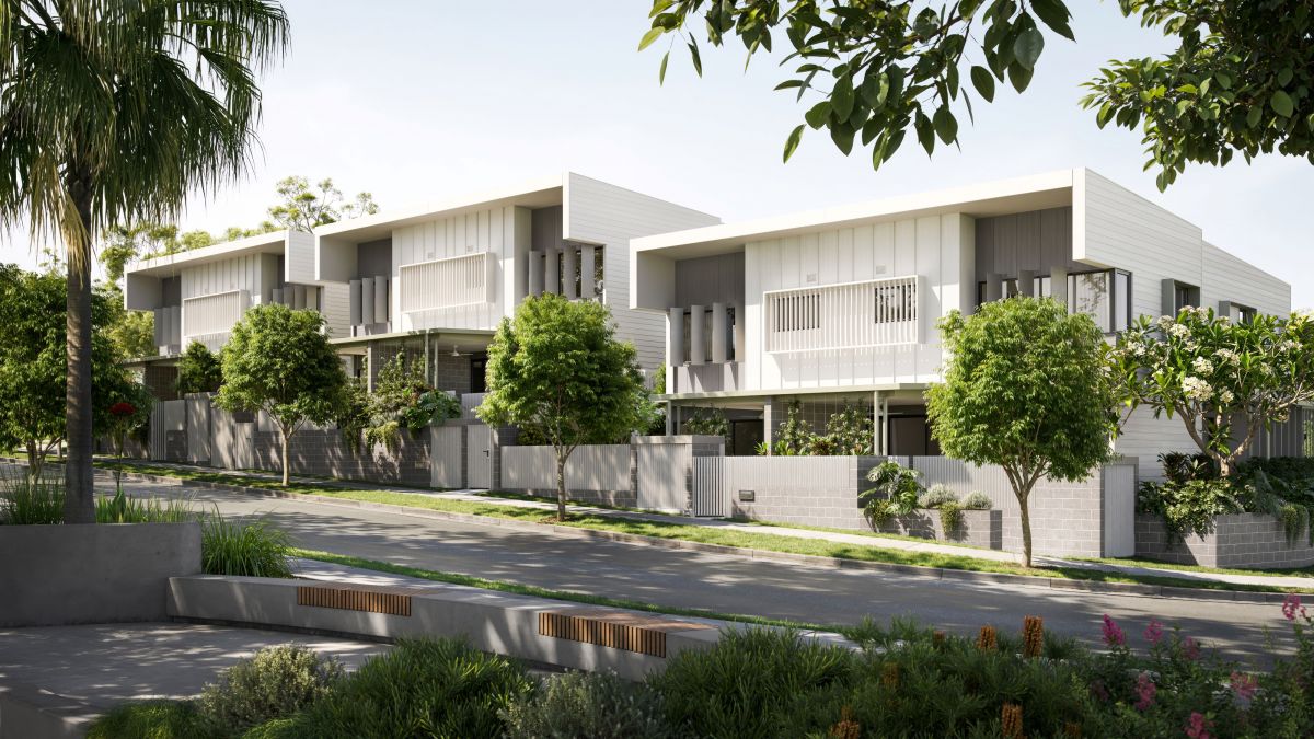 Artist impression of terrace homes in a leafy green suburb