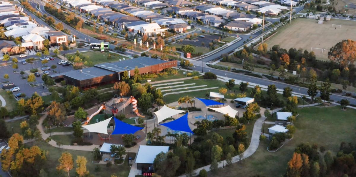 Aerial photo of the Splash'n'Play Adventure Park, Providence, Ripley Valley