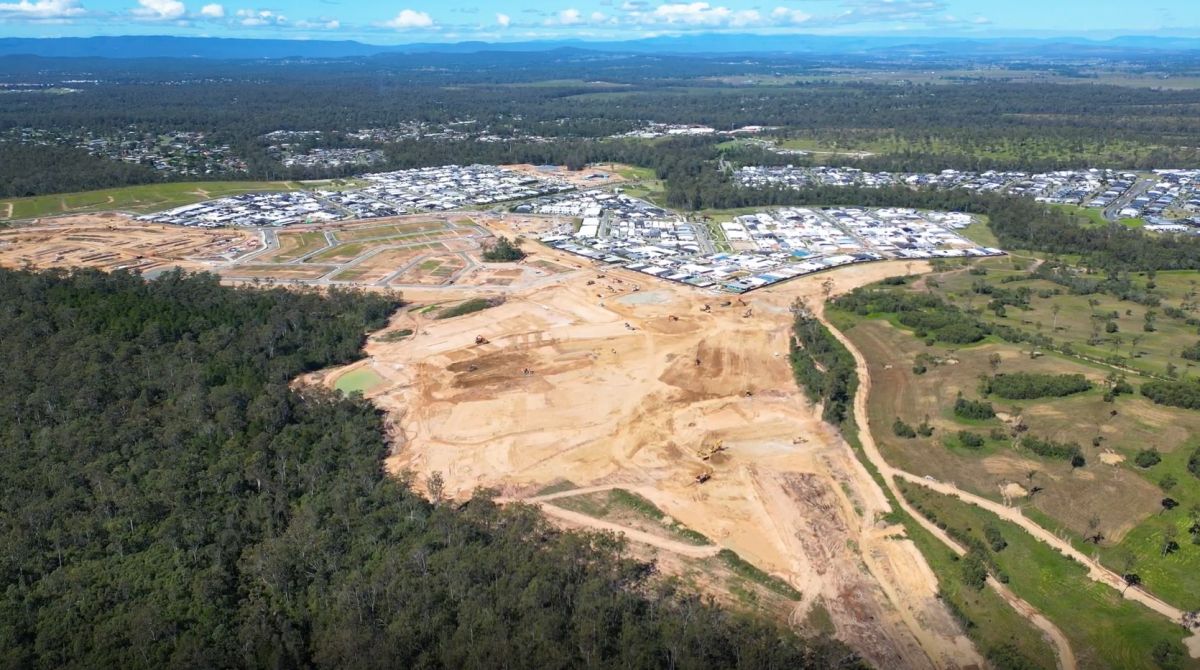 Aerial photo of construction activity in Greater Flagstone, QLD