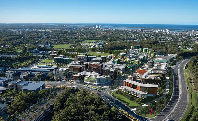 Rendered Aerial of the Lumina Gold Coast precinct