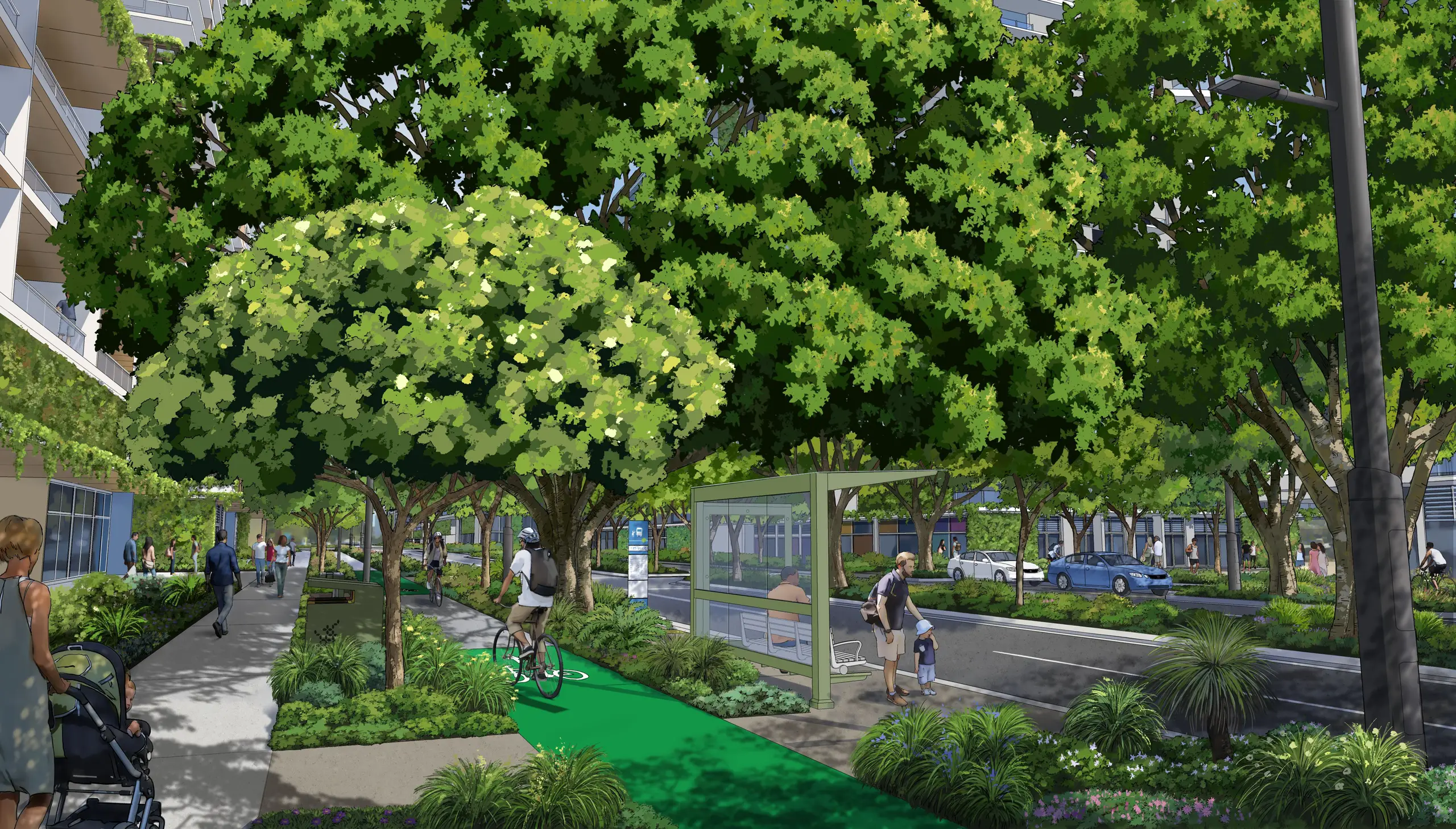 Illustration of how MacArthur Avenue in Northshore Hamilton could be at Year 10