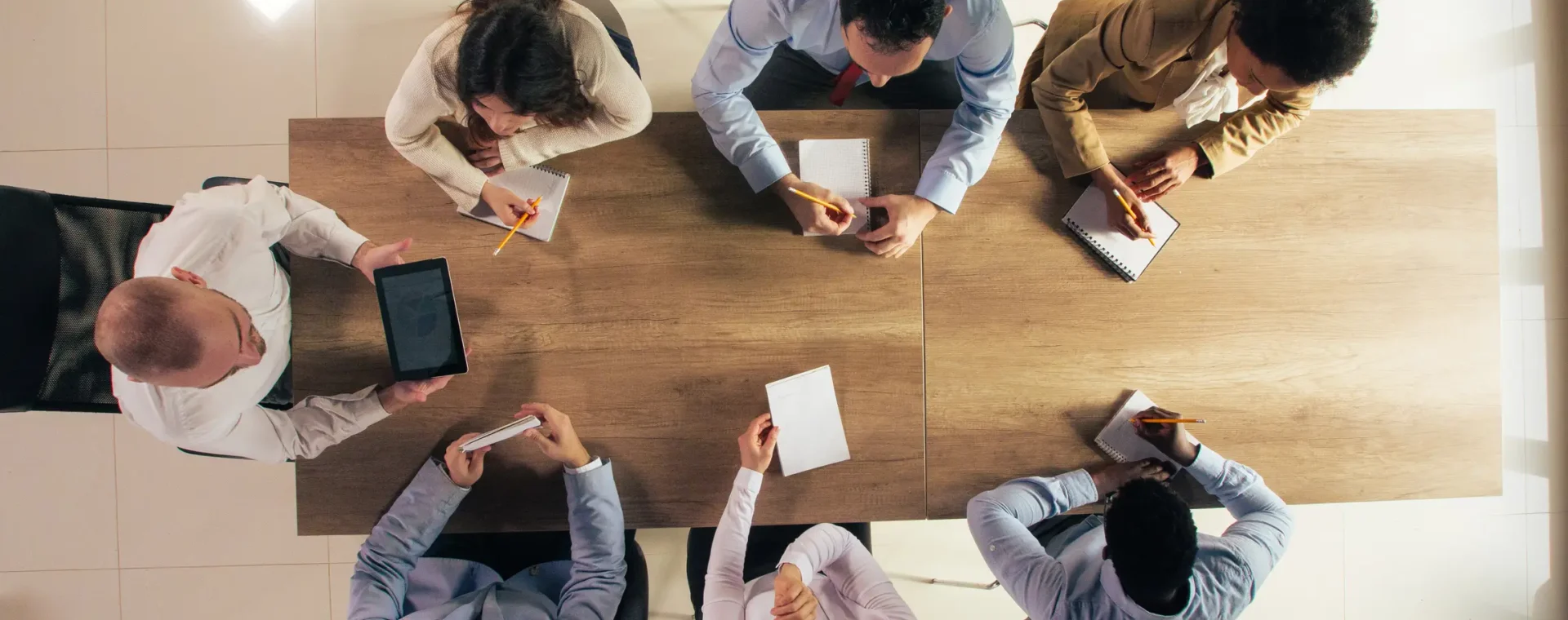 Overhead shot of a group meeting