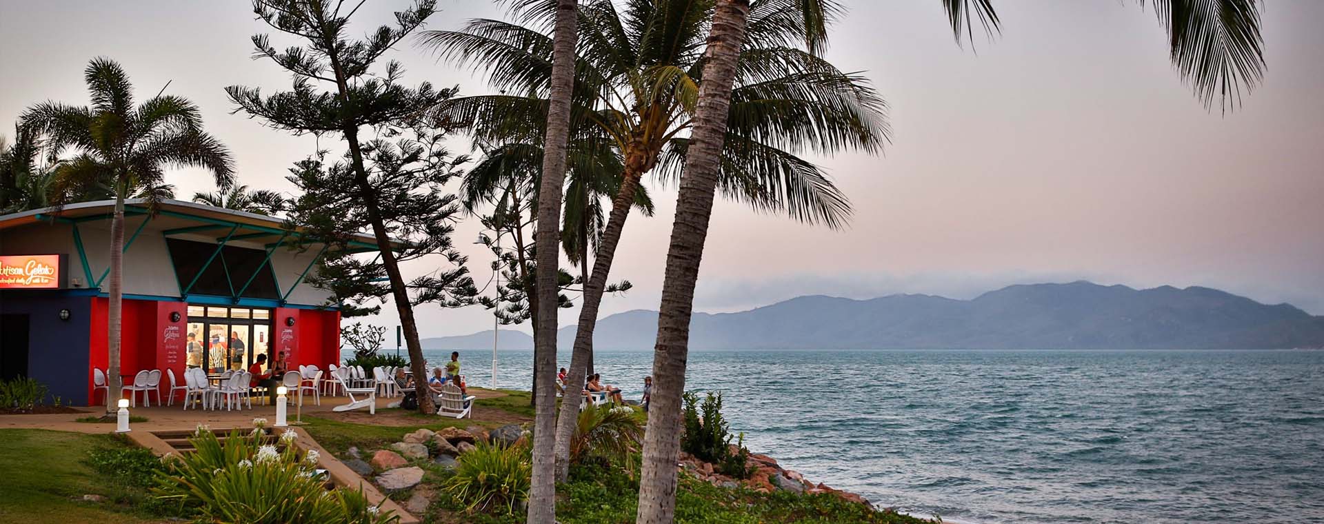 Shop and plam trees by the beach