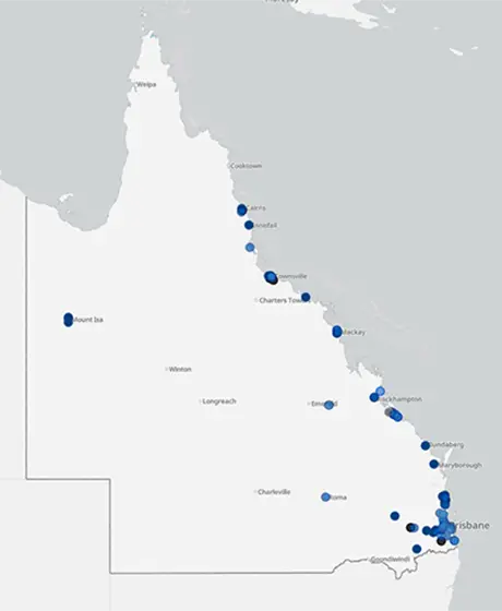 Image of the QLD map with pinpoints of all of EDQ's projects