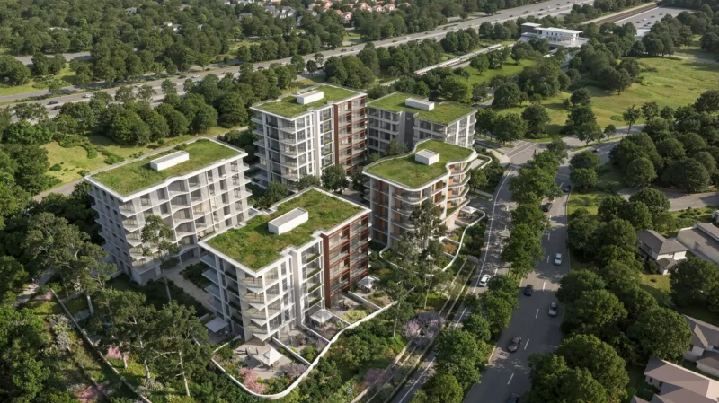 Rendered Aerial of Varsity Lakes