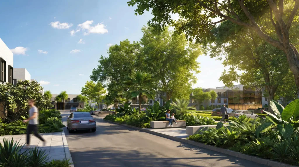 Streetscape render of Banyo