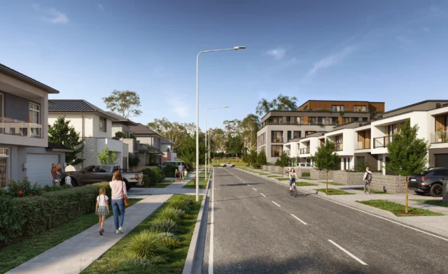 Streetscape render of the Southern Thornlands Priority Development Area